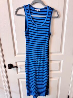 Sundry Blue & Black Striped Ribbed Tank Midi